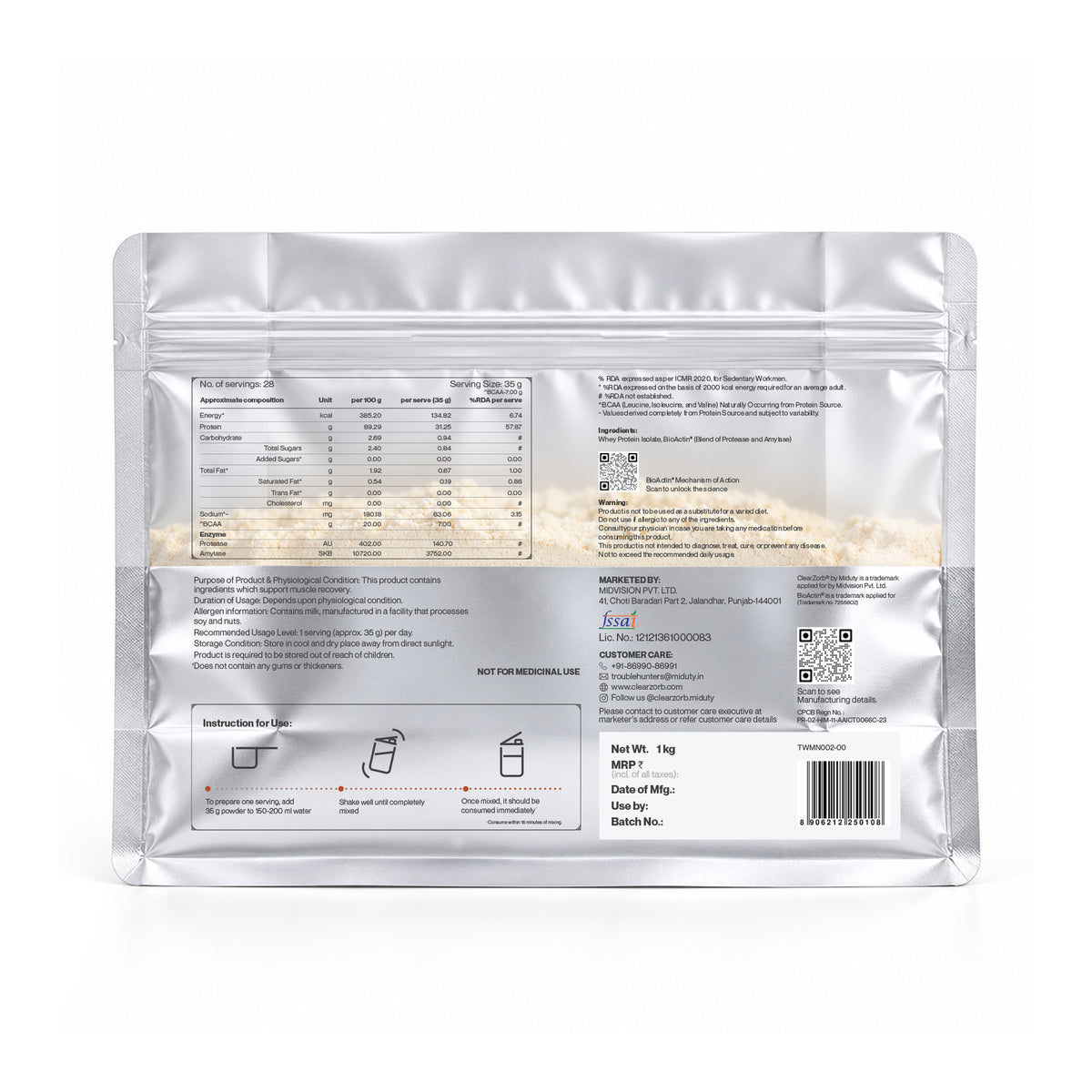 Whey Protein Isolate 31g | 1kg | Unflavoured