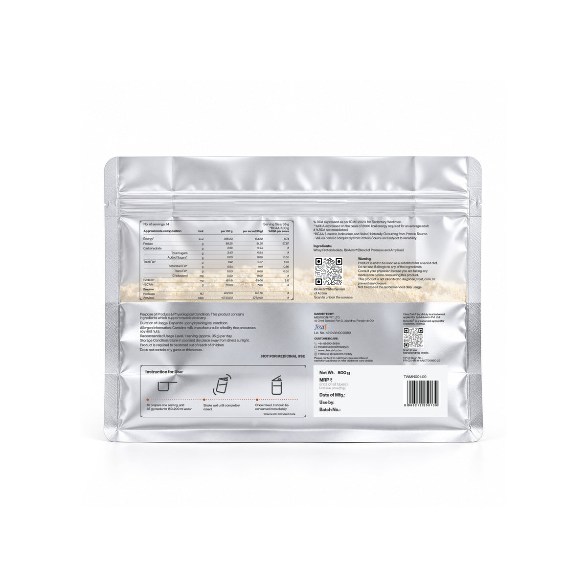 Whey Protein Isolate 31g | 500g | Unflavoured