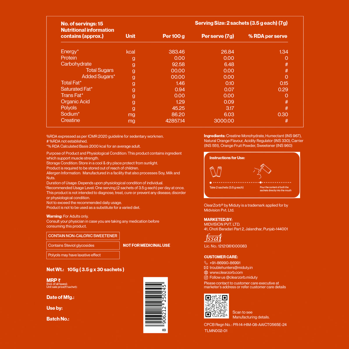 Mouth Dissolving Creatine Monohydrate (30 Sachets)