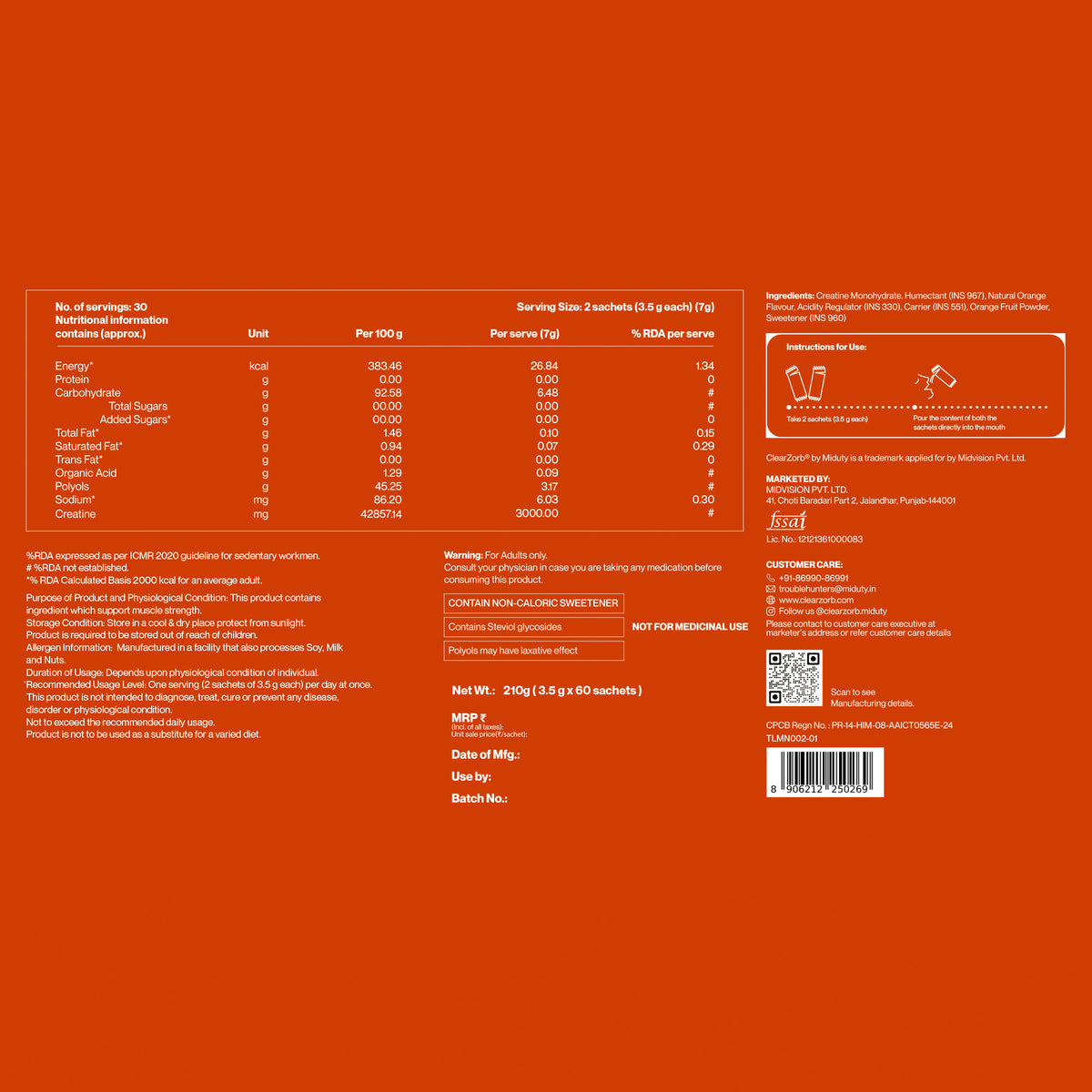 Mouth Dissolving Creatine Monohydrate (60 Sachets)